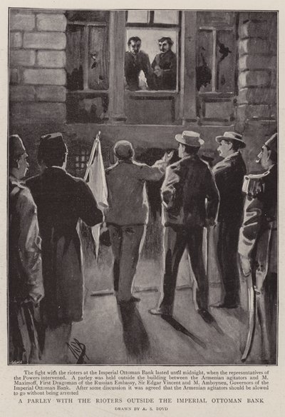 A Parley with the Rioters Outside the Imperial Ottoman Bank by Alexander Stuart Boyd